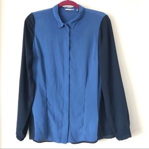 Tahari Navy Blue Button-down Blouse in M